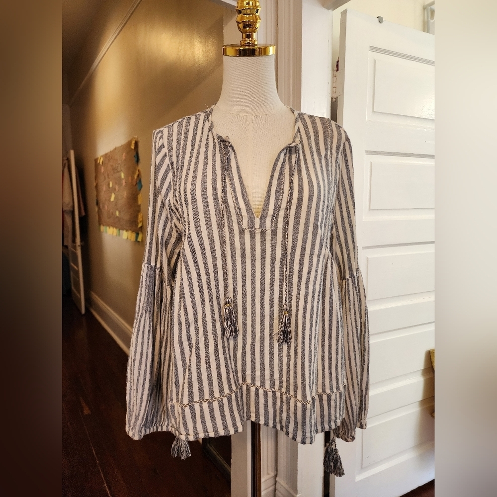 Ulla Johnson Striped Gauze Tassel Tie Tunic Blouse Size 8 Medium